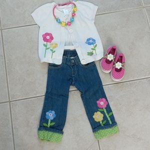 Girls 2t spring summer set, outfit necklace &shoes